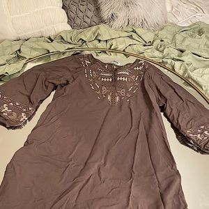 Embroidered a-line brown dress // Never Worn